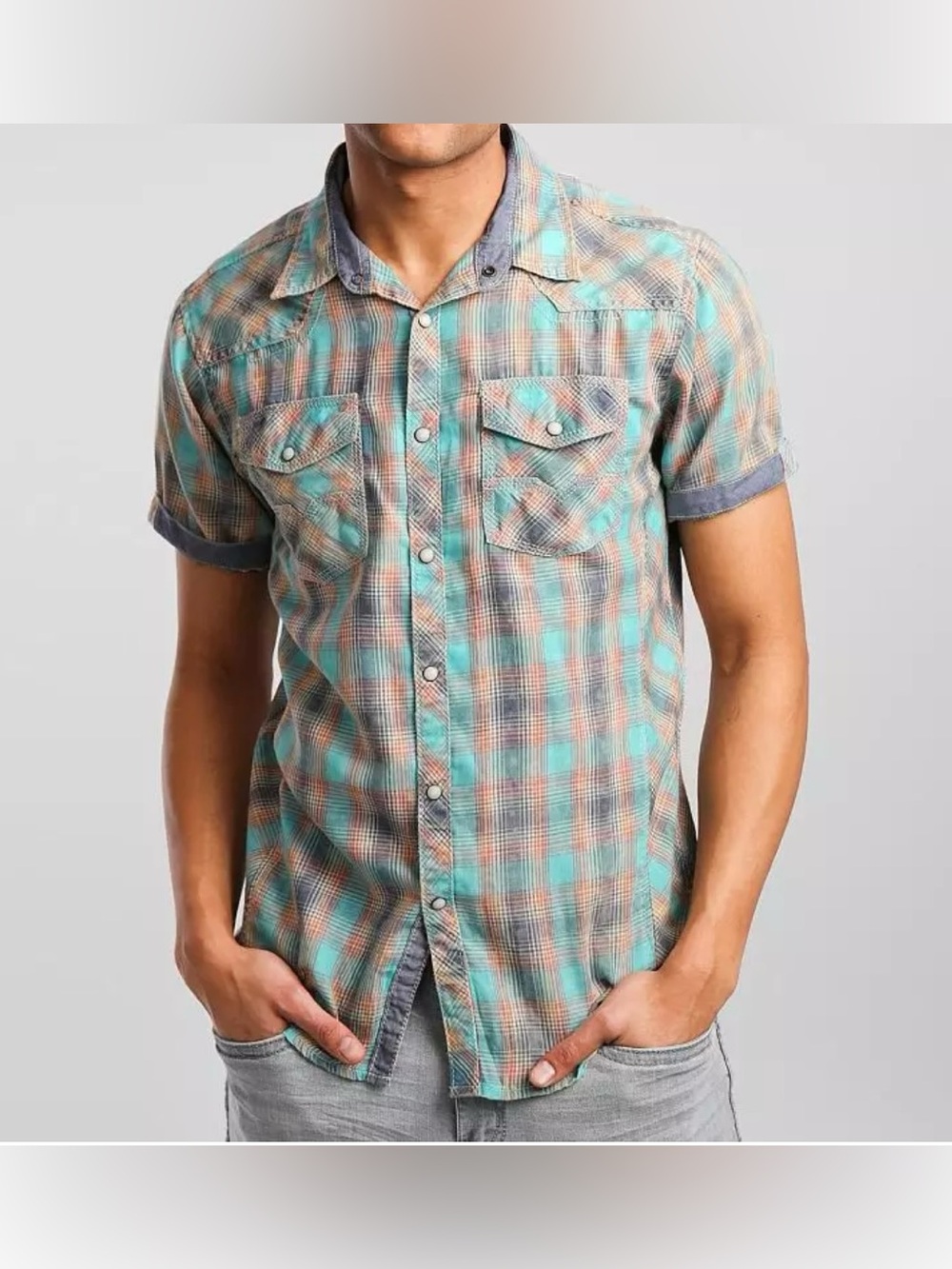 Men’s BKE Vintage Plaid Standard Fit Western Shirt Size Large